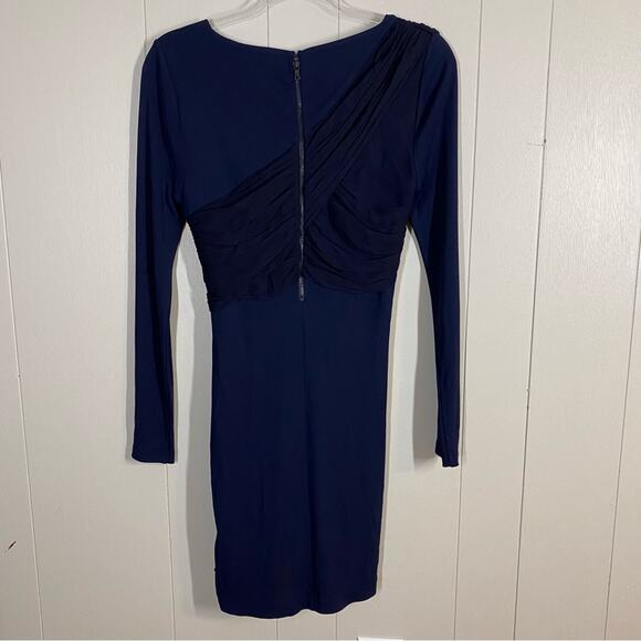 Alice + Olivia Navy Blue Long Sleeve Draped Overlay Goddess Silk Dress Size 10 - Picture 7 of 9